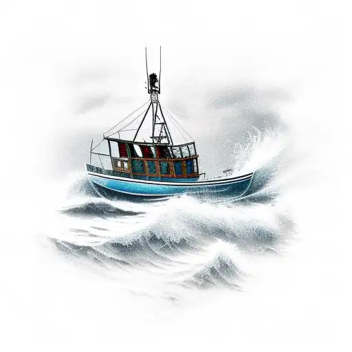 Fishing Boat At Sea In A Storm