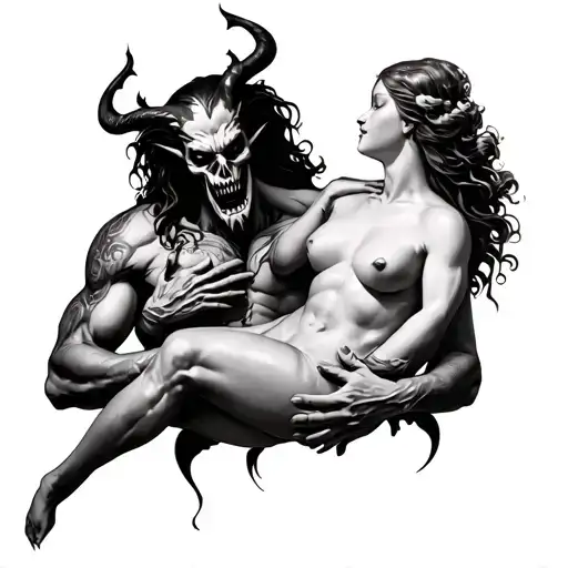 Satan Holding A Beautiful Woman In His Arms