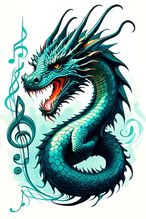 Dragon Breathing Out Musical Notes In A Kitchen Setting