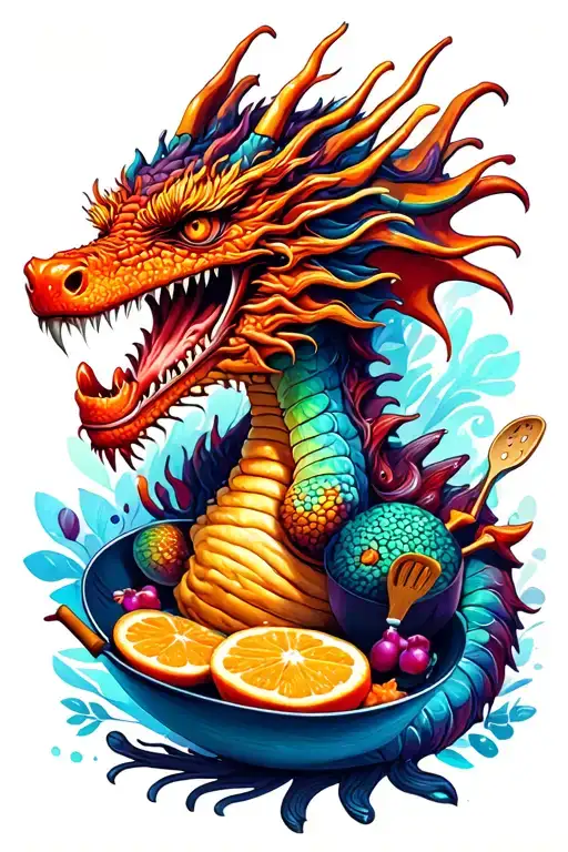 Dragon Made Of Kitchen Utensils And Baking Ingredients