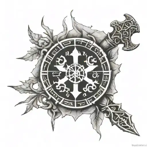 Vegvisir In Negative In The Top With A Odin And Uruz Rune