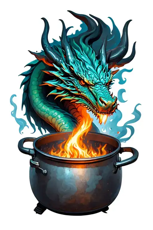 Cooking Pot With A Dragon Emerging From Steam