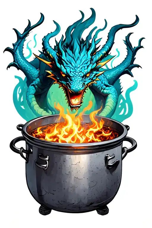 Cooking Pot With A Dragon Emerging From Steam