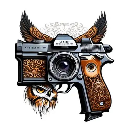 Gun And Camera With Owl