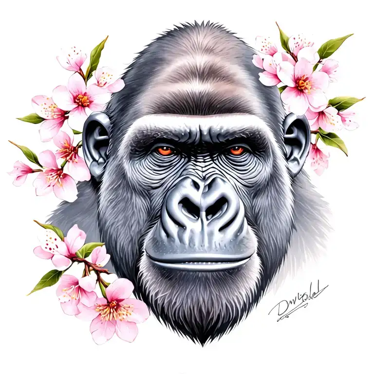 Gorilla With Cherry Blossoms Blooming