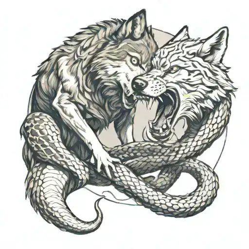 Wolf And Snake Fighting Each Other