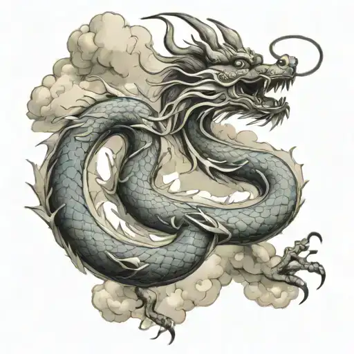 Decending Chinese Dragon With Clouds