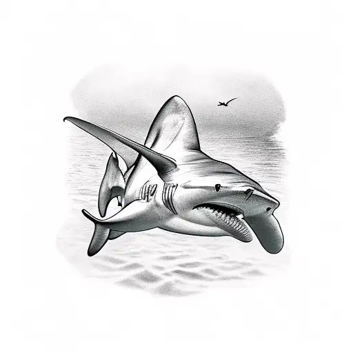 Hammerhead Shark Protecting Diver