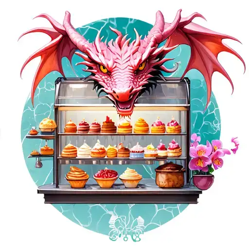 Dragon Guarding A Bakery Filled With Orchid-shaped Treats