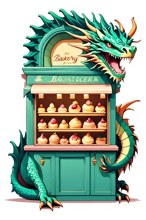 Dragon Guarding A Bakery Filled With Orchid-shaped Treats