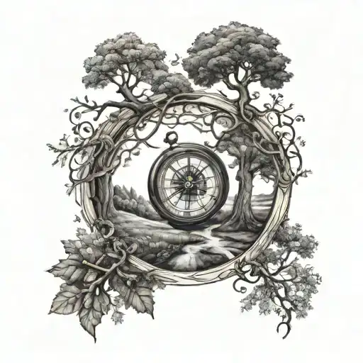 Small Compass On Road Leading Them Through Tree Of Life