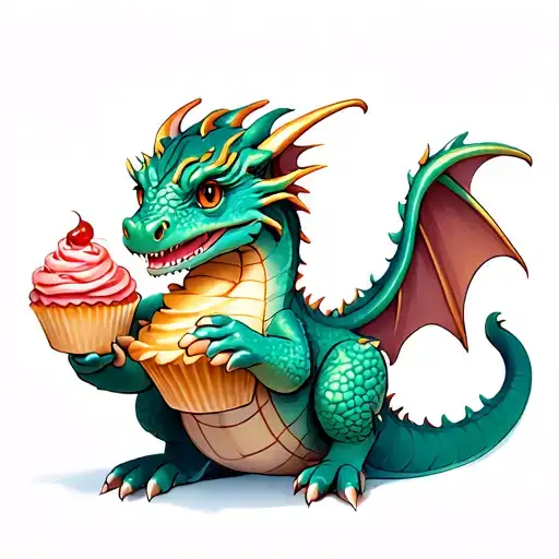 A Dragon Holding A Cupcake In Its Claws