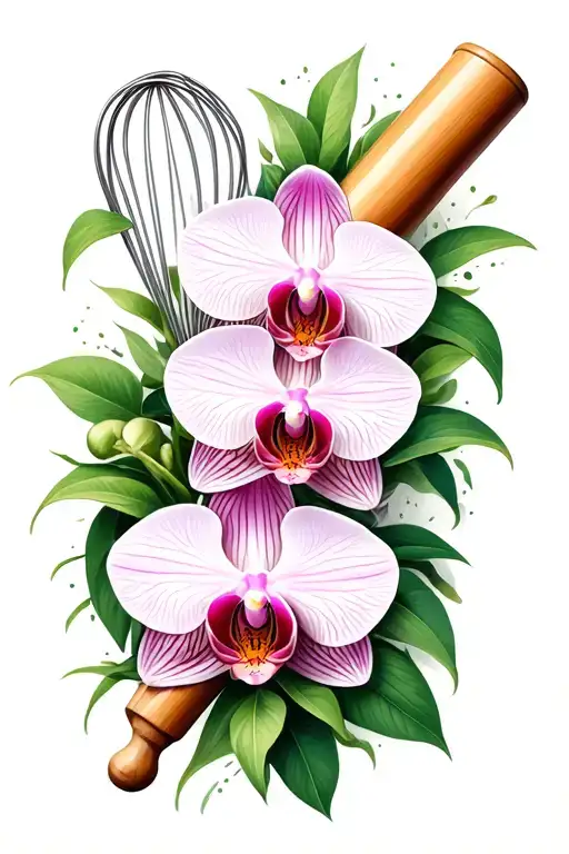 An Orchid Intertwined With A Whisk And Rolling Pin