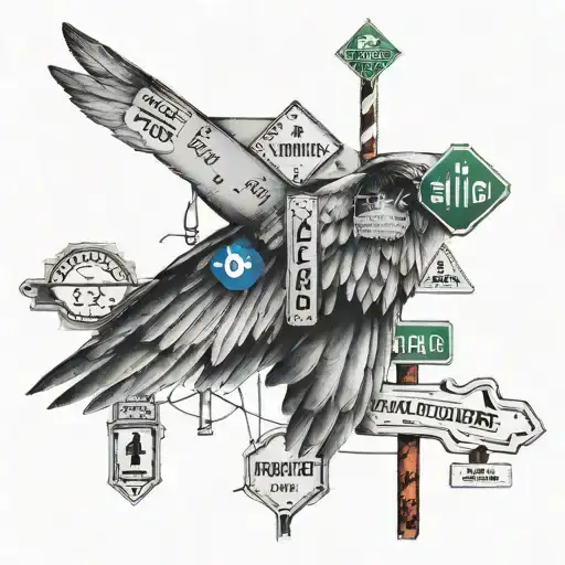 One Wing Made Of Metal And Street Signs
