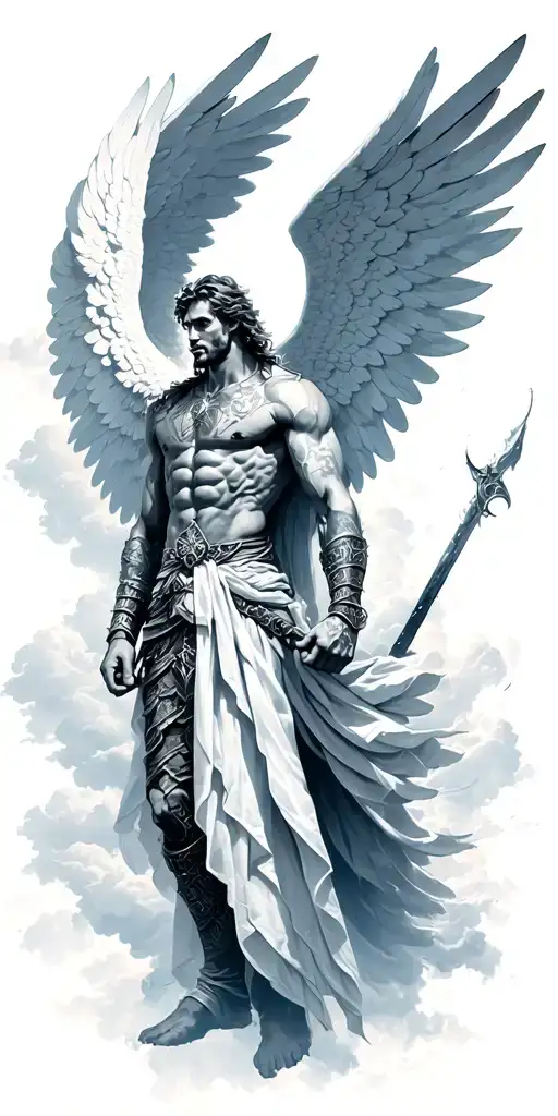 Male Warrior Angel In A Storm Clouds Surrounding