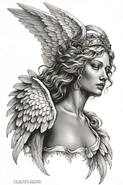 White Angel With Wings Pretty Face Surrounded Text From Bible