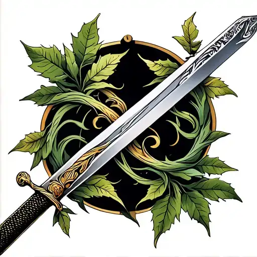 Wind With Sword And Leaves Intertwined