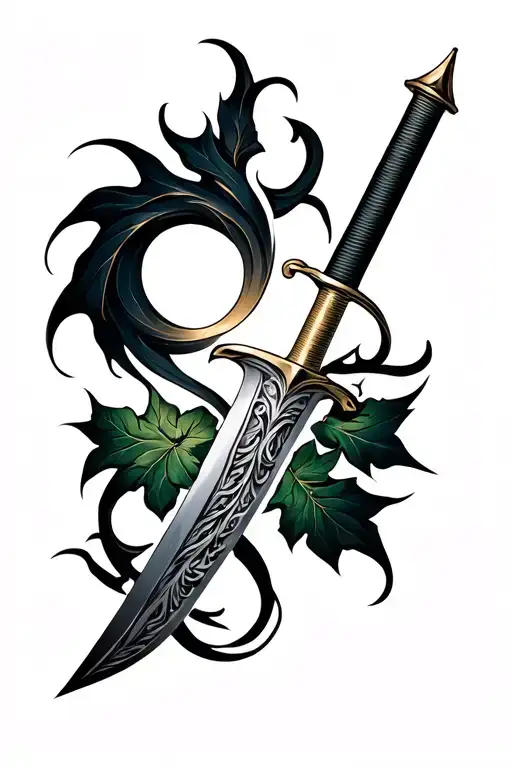 Wind With Sword And Leaves Intertwined