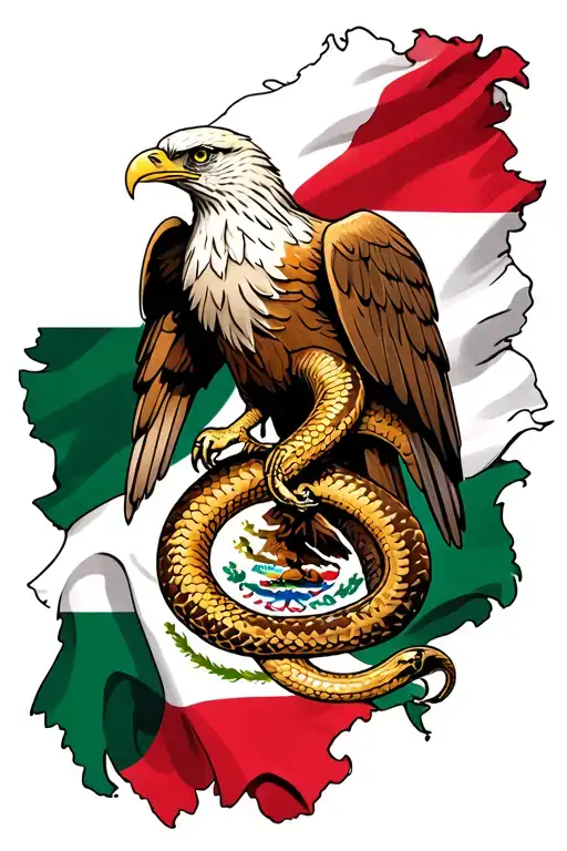 Mexican Flag Golden Eagle And Snake Realism Wrapped Around Leg
