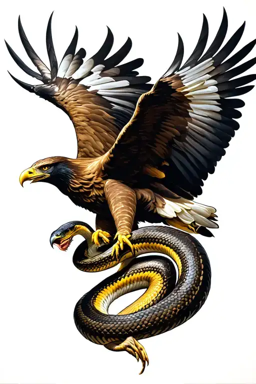 Golden Eagle And Snake Realism Attacking Each Other