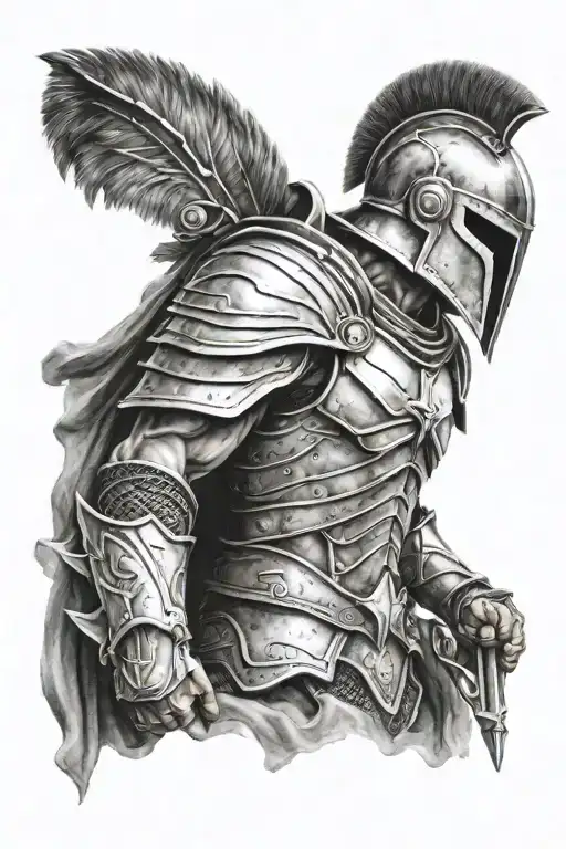 Shoulder Tattoo Of A Spartan In Full Armor