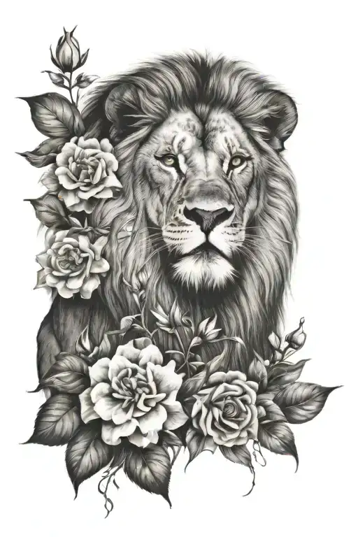 Lion And Flowers