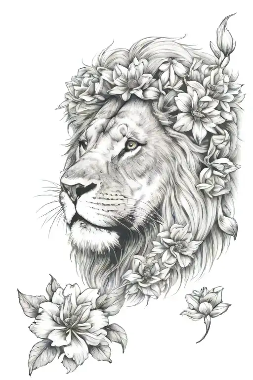 Lion And Flowers
