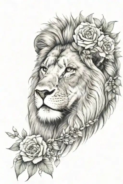 Lion And Flowers