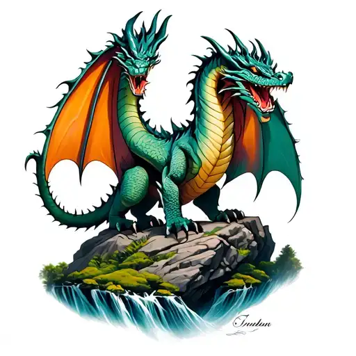 Dragon Standing On A Rock In A Valley Protecting Something