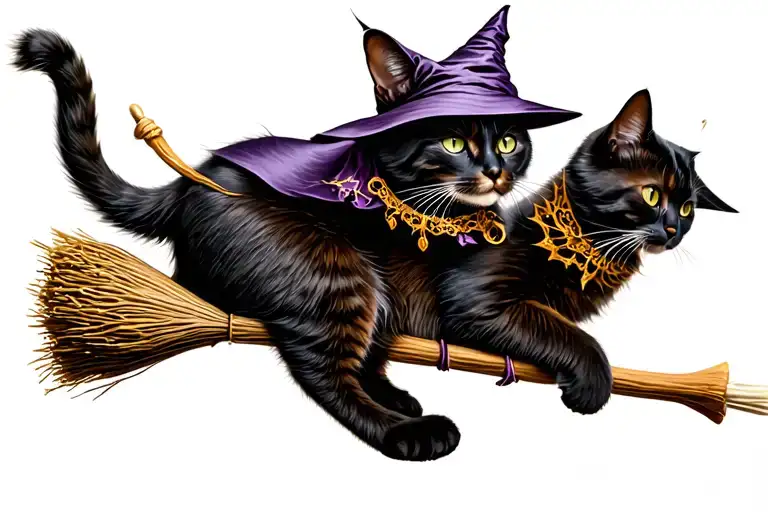 Witch Cat Riding Broom