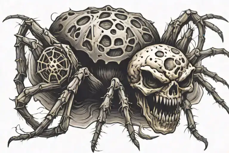 A Spider With A Body Shaped Like A Mushroom With A Skull Face And Fangs