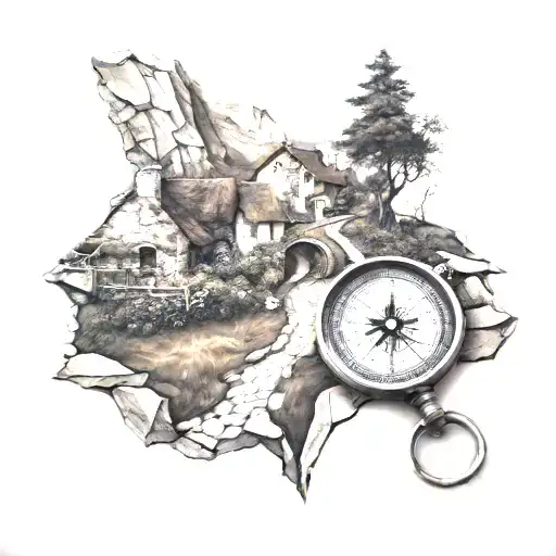 Stone Road Leading Home With Small Compass