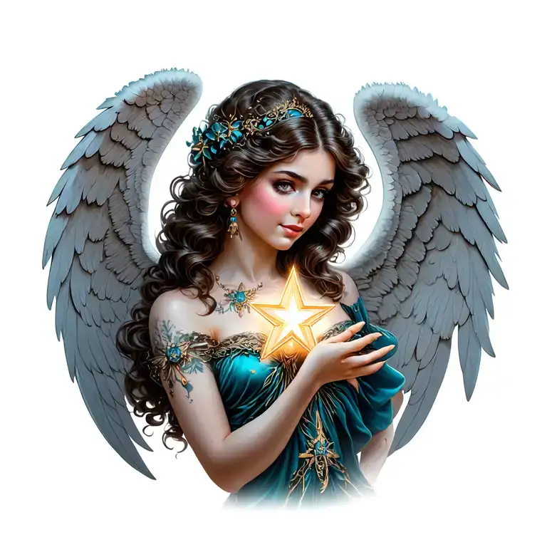 Angel Fairy Pin Up Woman Holding A Star