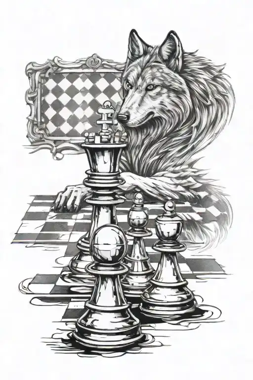 A Chess Board Being Overlooked By A Lone Wolf