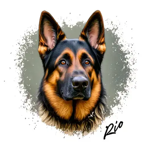 German Shepherd Dog Face With Name Rio Made Entirely