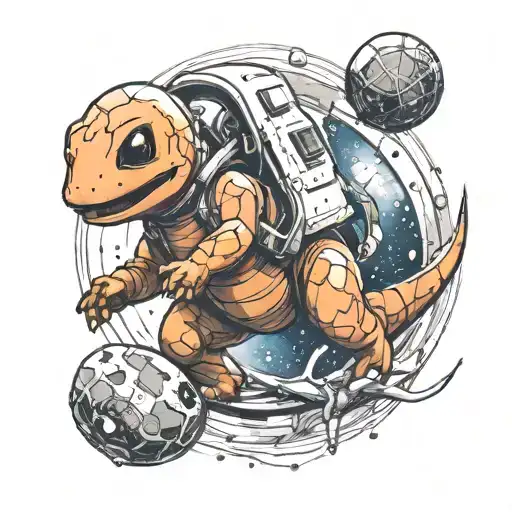 Charmander As An Astronaut Floating