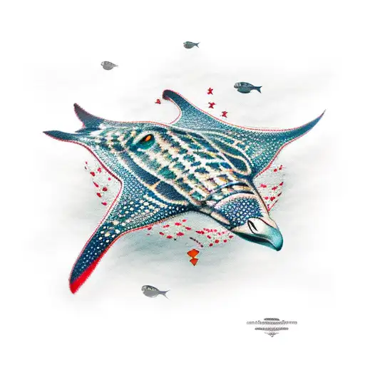 Eagle Ray With Diver Red Flag White Stripedown Flag