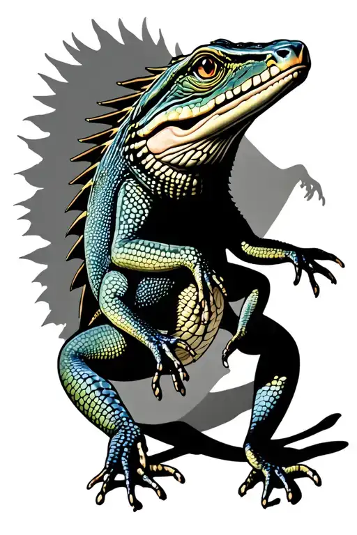 Lizard With Shadow Walking