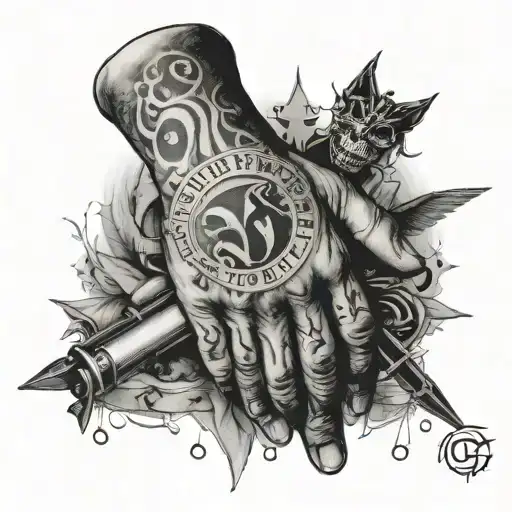 A Black And Grey Omerta Oath Tattooed On A Mob Boss's Hand