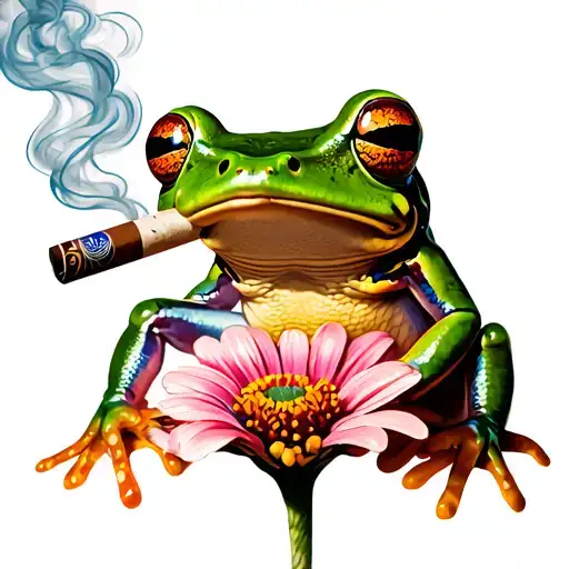 Frog Sitting On A Flower Smoking A Blunt