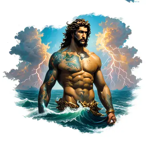 Poseidon On The Water With Clouds And Lightning