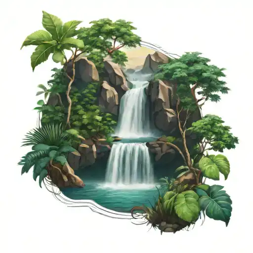 Waterfall Surrounded By Lush Greenery