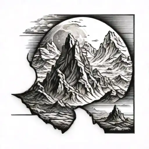 Crescent Moon With Two Mountains Inside