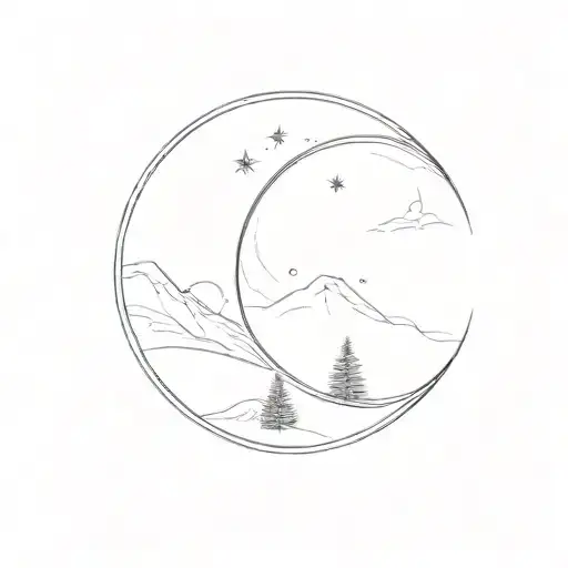 Two Pine Trees Inside Moon