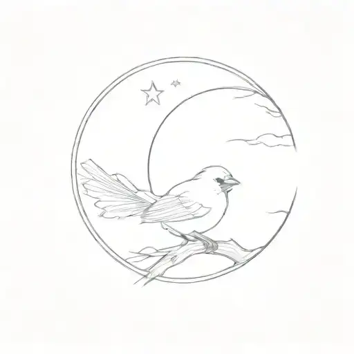 Small Cardinal On Top Of Moon