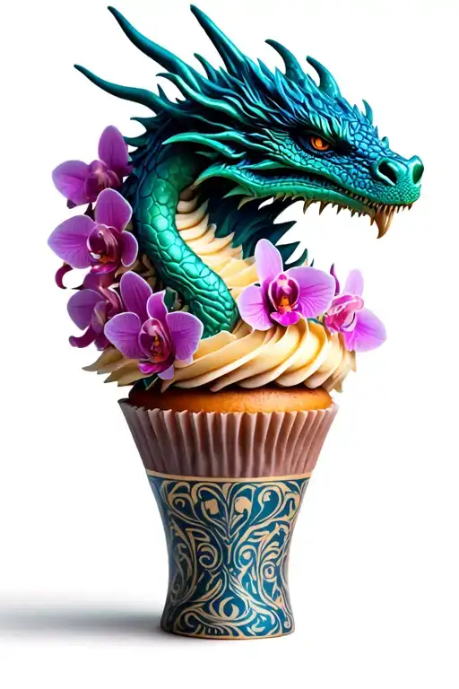 Dragon Themed Cupcake Tower With Intricate Orchid Decorations