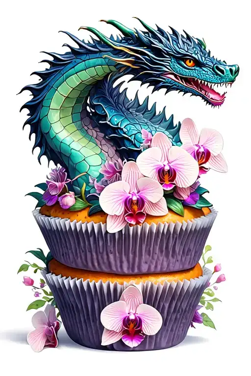 Dragon Themed Cupcake Tower With Intricate Orchid Decorations