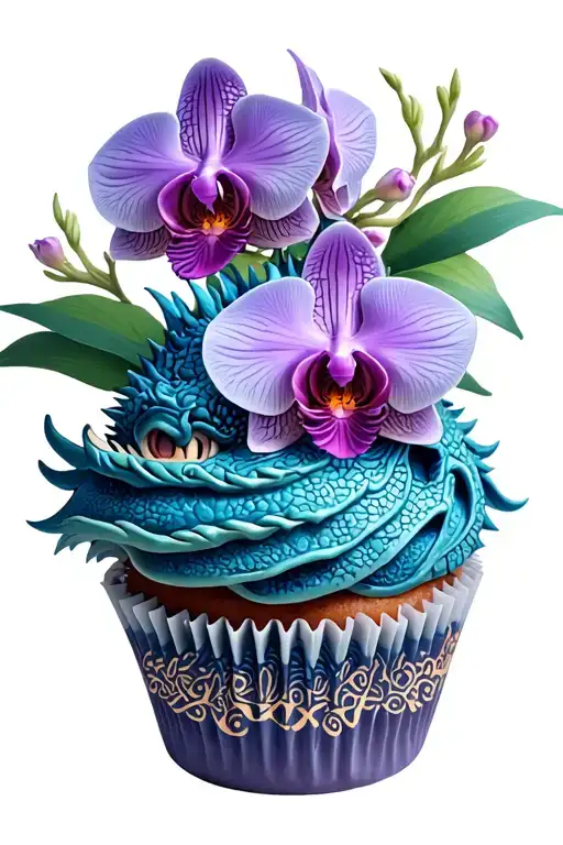 Dragon Themed Cupcake Tower With Intricate Orchid Decorations