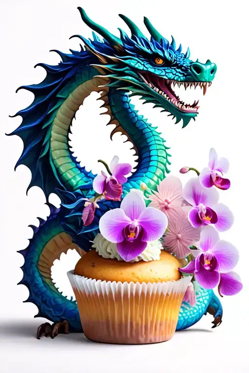 Dragon Themed Cupcake Tower With Intricate Orchid Decorations