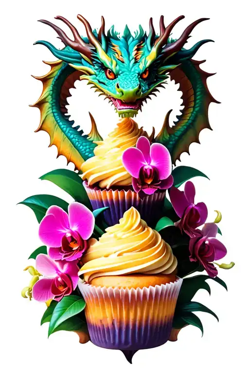 Dragon Themed Cupcake Tower With Intricate Orchid Decorations